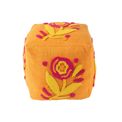 Pouf Quadrato Fiore Cotone Arancione/Rosa/Giallo J-Line