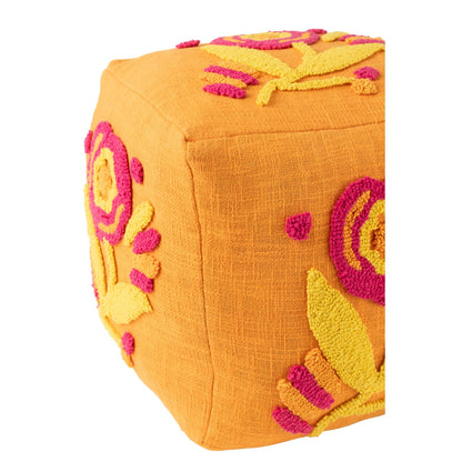 Pouf Quadrato Fiore Cotone Arancione/Rosa/Giallo J-Line