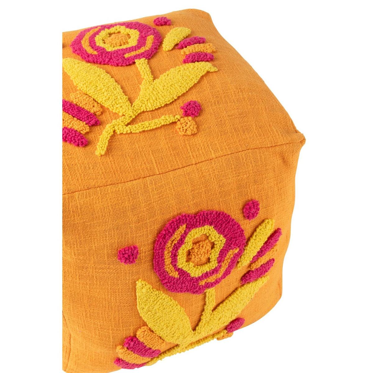 Pouf Quadrato Fiore Cotone Arancione/Rosa/Giallo J-Line