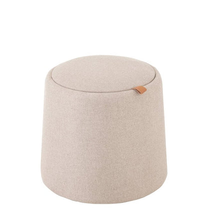 Poef/Bijzettafel Rond Textiel/Hout Beige - Poef - J-Line - livinglovely.nl