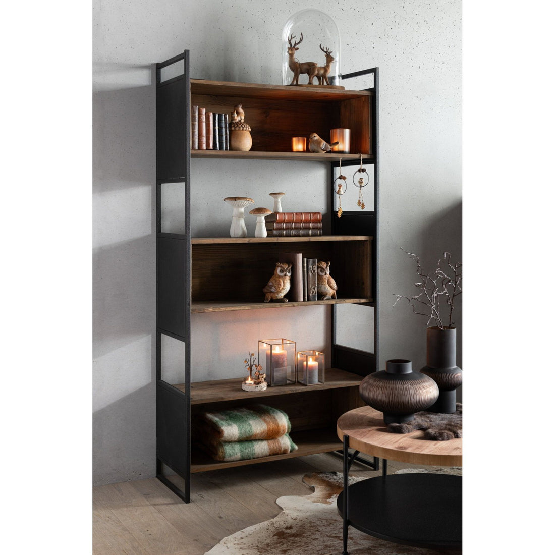 Scaffale Rustico in Legno Riciclato Nero/Naturale Piccolo J-Line