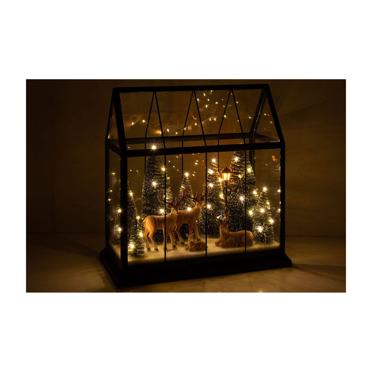 Renna in pelle con alberi, vetro multicolore, grande, linea J