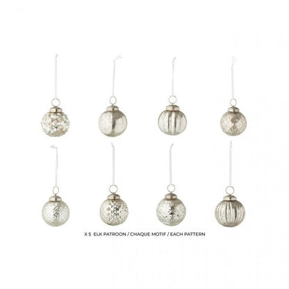 Scatola da 40 palline di Natale, 8 motivi, vetro color argento, J-Line