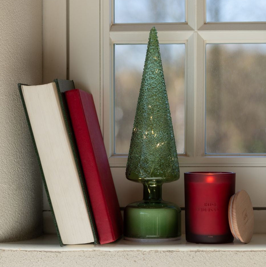 Set di 2 alberi di Natale in vetro verde con luci LED rotanti J-Line