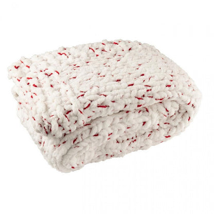 Coperta in maglia di poliestere bianco/rosso natalizio J-Line