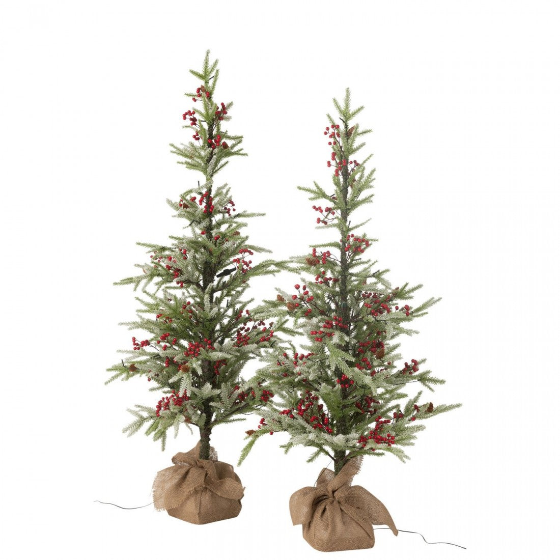 Albero di Natale + Sacco in iuta + Neve artificiale a LED verde/rossa, grande, H 150 cm, J-Line