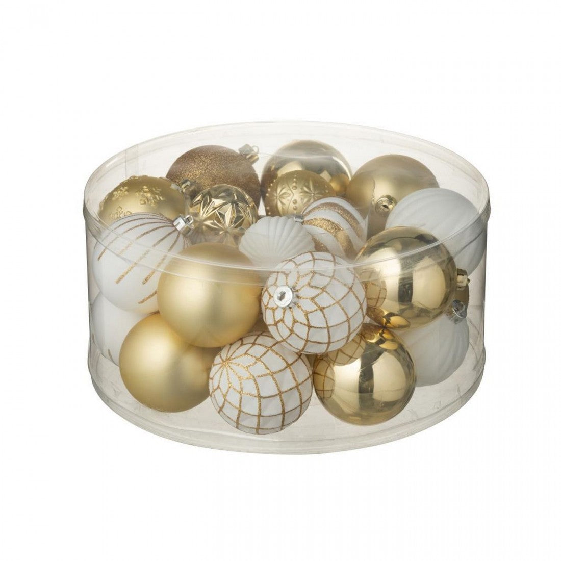 Scatola Da 30 Palline Di Natale In Plastica Bianche/Color Oro J-Line