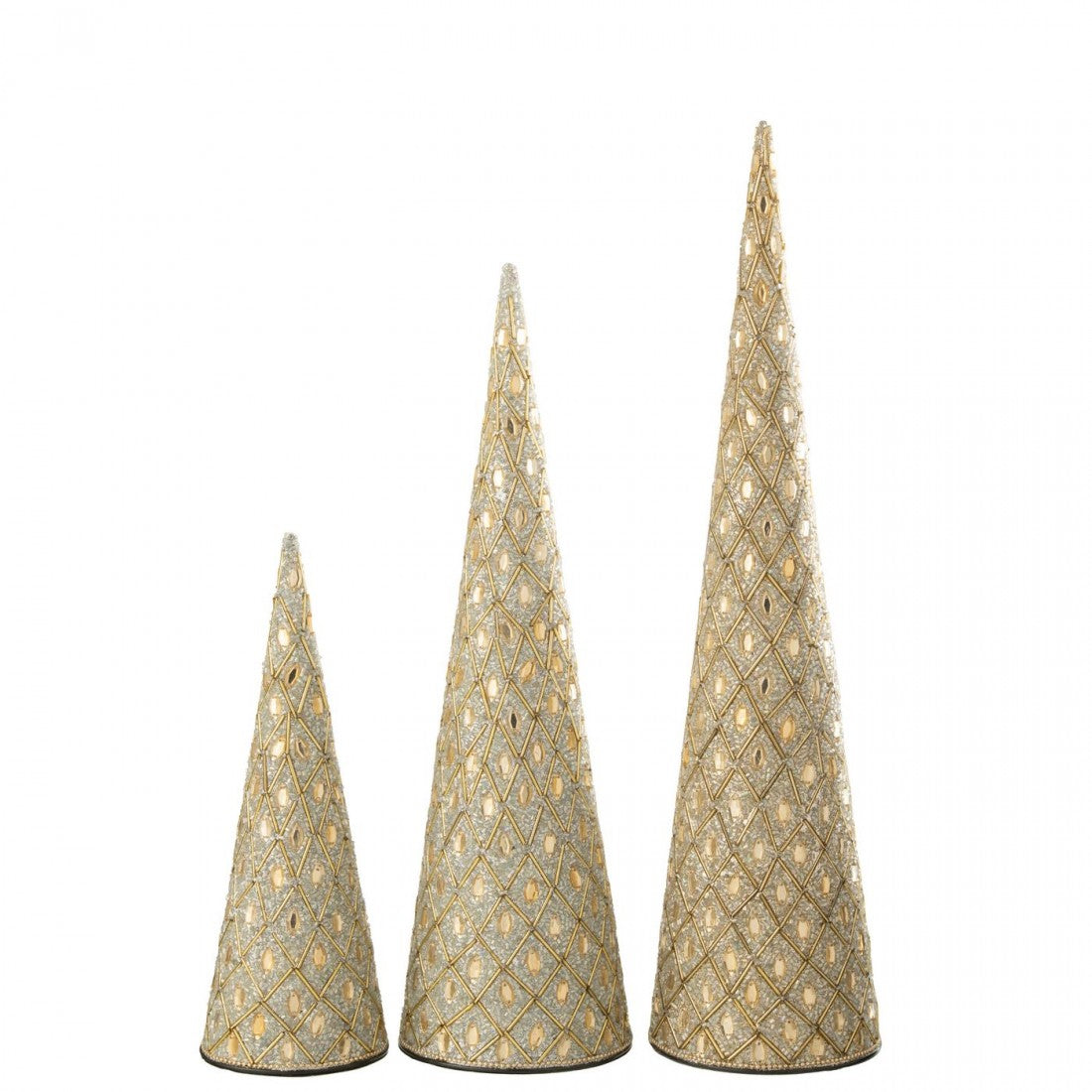 Set di 3 coni in ferro/perline bianche/color oro J-Line