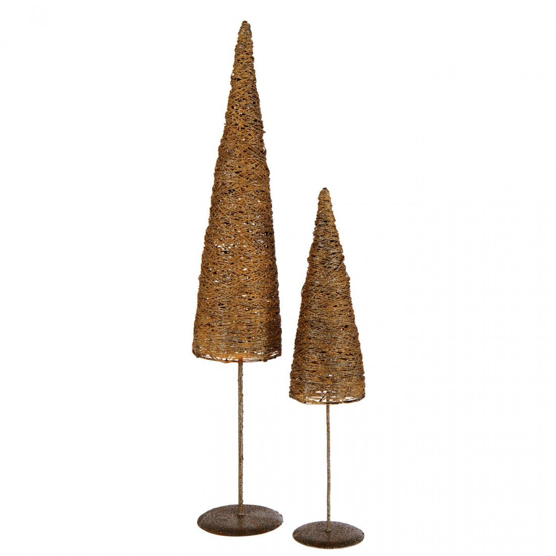 Albero di Natale su Piedistallo Metallo/Carta Color Oro Set da 2 J-Line