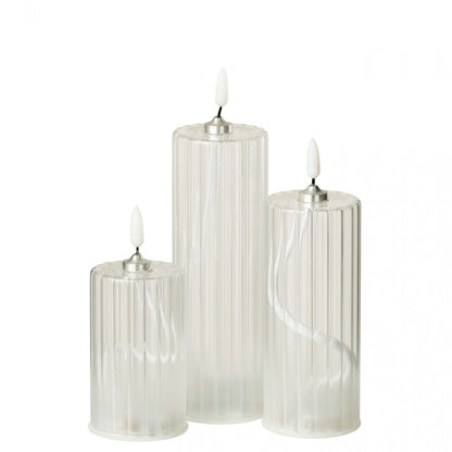 Set di 3 candele a LED in vetro trasparente a righe J-Line