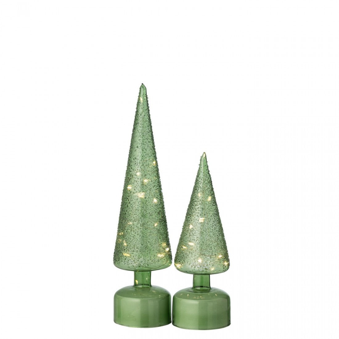 Set di 2 alberi di Natale in vetro verde con luci LED rotanti J-Line