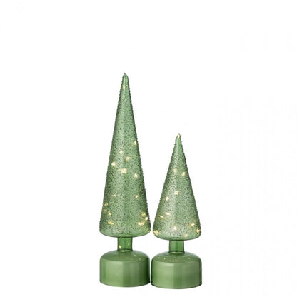 Set di 2 alberi di Natale in vetro verde con luci LED rotanti J-Line