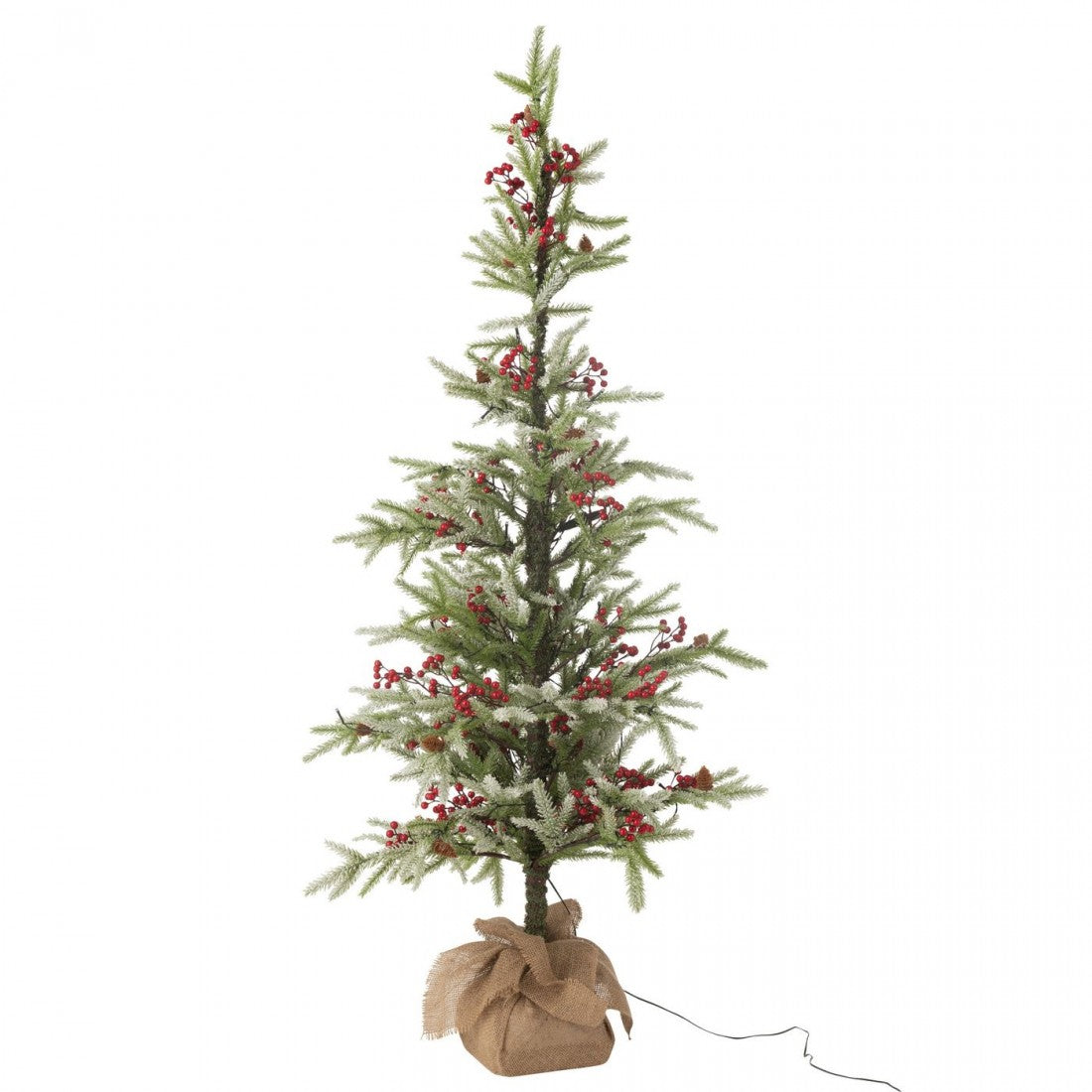 Albero di Natale + Sacco in iuta + Neve artificiale a LED verde/rossa, grande, H 150 cm, J-Line