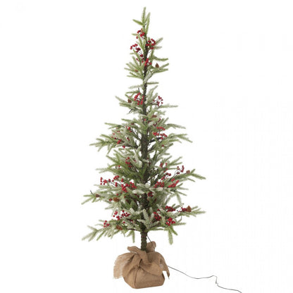 Albero di Natale + Sacco in iuta + Neve artificiale a LED verde/rossa, grande, H 150 cm, J-Line