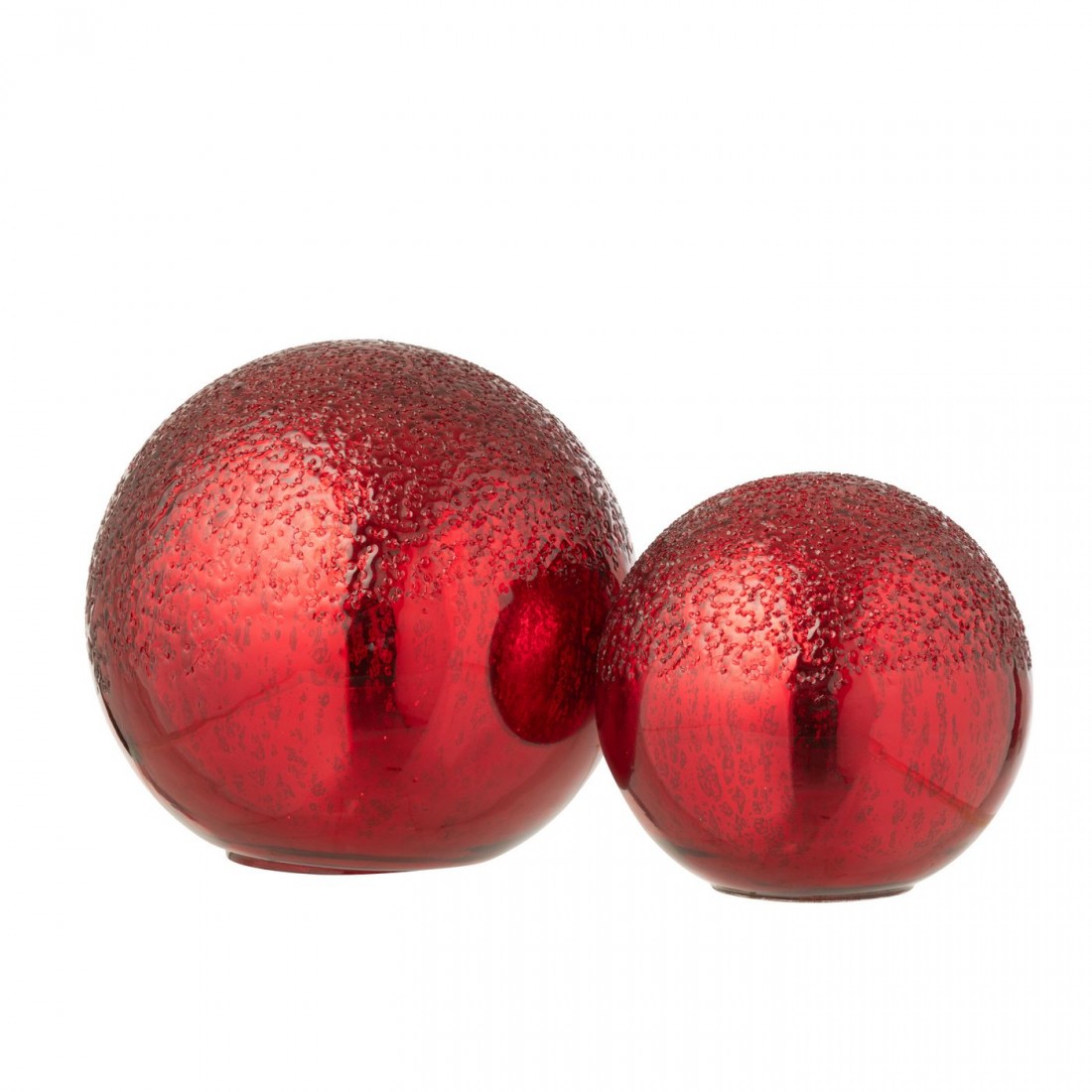 Sfera LED in vetro craquelé rosso natalizio, set da 2 J-Line