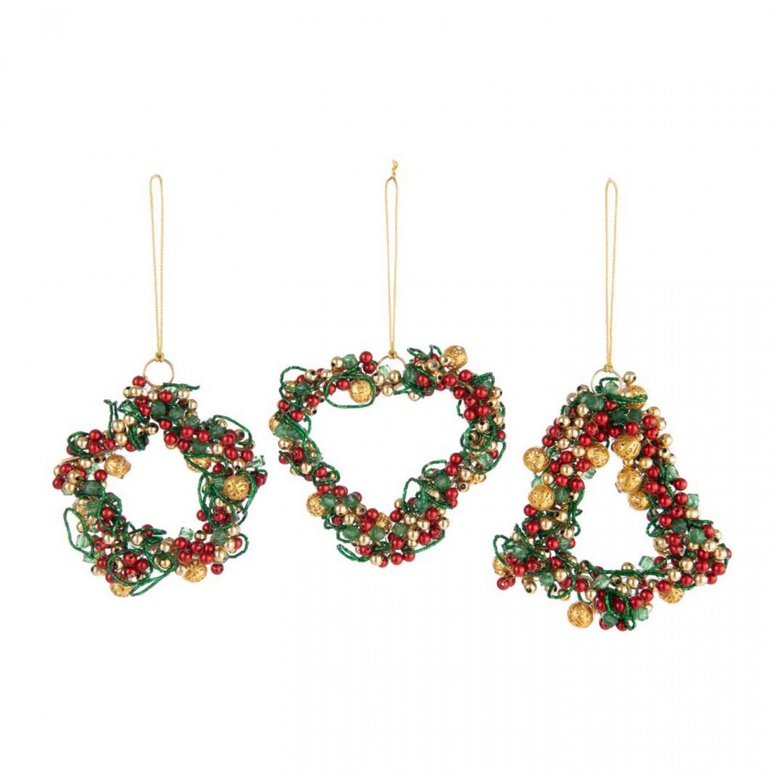 Set di 3 ciondoli Stella/Cuore/Albero con campanellini in acrilico multicolore J-Line