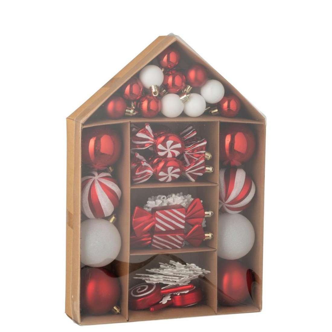 Scatola Da 59 Palline Di Natale In Plastica Rosse/Bianche J-Line