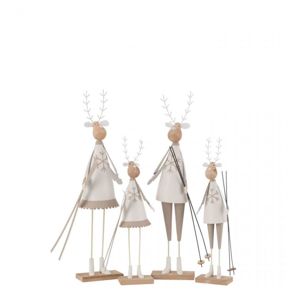 Raffia decorativa con renna per ragazzo/ragazza, metallo/legno, bianco/beige, grande, H 49 cm, set di 2, J-Line