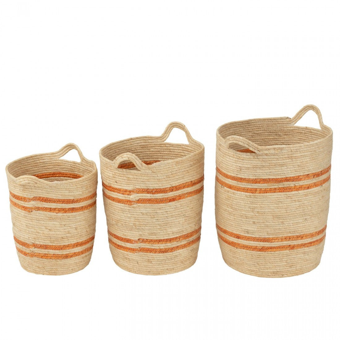 Set di 3 cesti a righe + manico Mais Naturale/Arancione J-Line