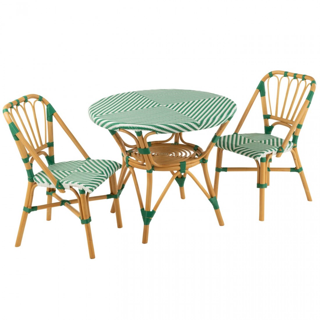 Sedia in rattan verde scuro/bianca J-Line