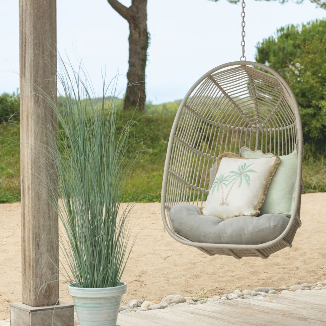 Sedia sospesa Egga Metallo/Corda Beige J-Line