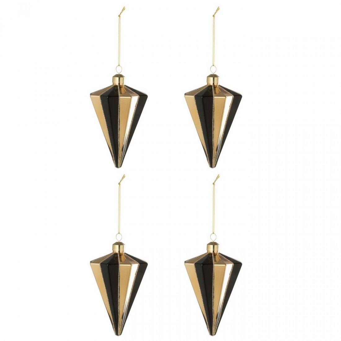 Scatola Da 4 Palline Di Natale Diamante A Righe Vetro Color Oro/Nero
