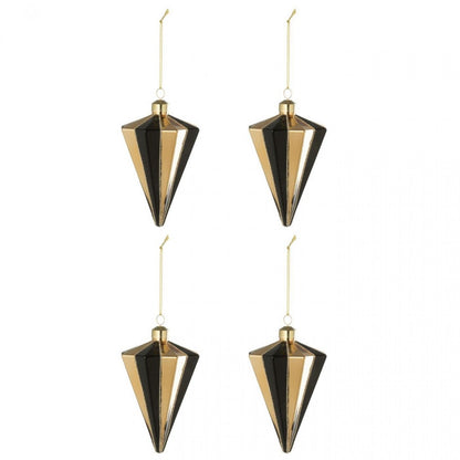 Scatola Da 4 Palline Di Natale Diamante A Righe Vetro Color Oro/Nero