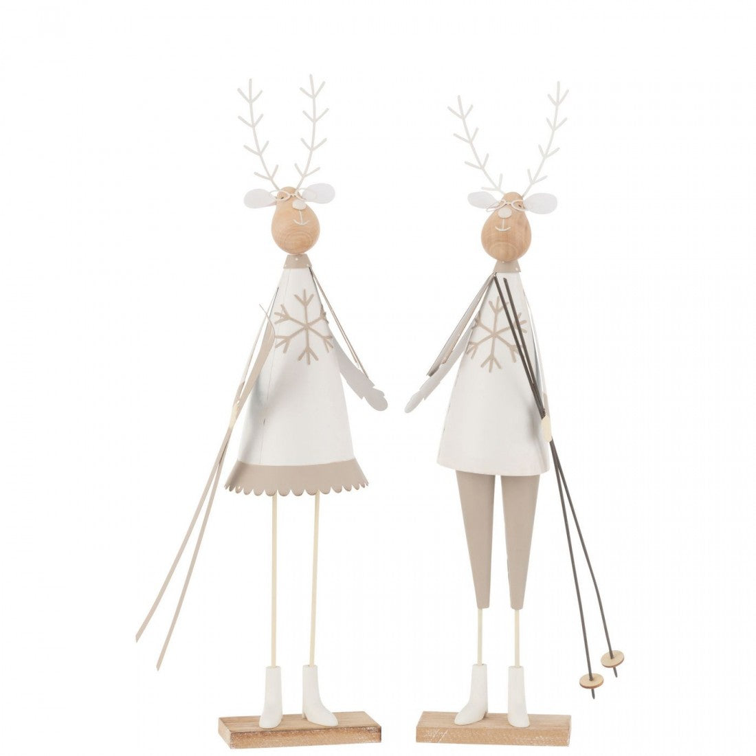 Raffia decorativa con renna per ragazzo/ragazza, metallo/legno, bianco/beige, grande, H 49 cm, set di 2, J-Line