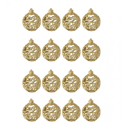 Scatola Da 16 Palline Di Natale Motivo Barocco Plastica Color Oro J-Line