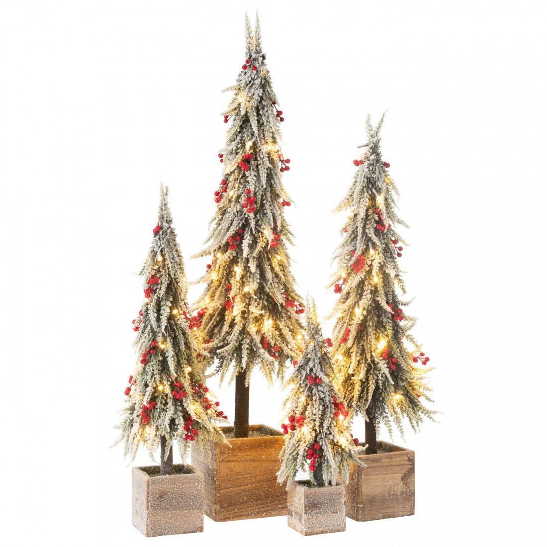 Albero di Natale + Neve Artificiale in Plastica a LED Verde/Rosso Large H75cm J-Line