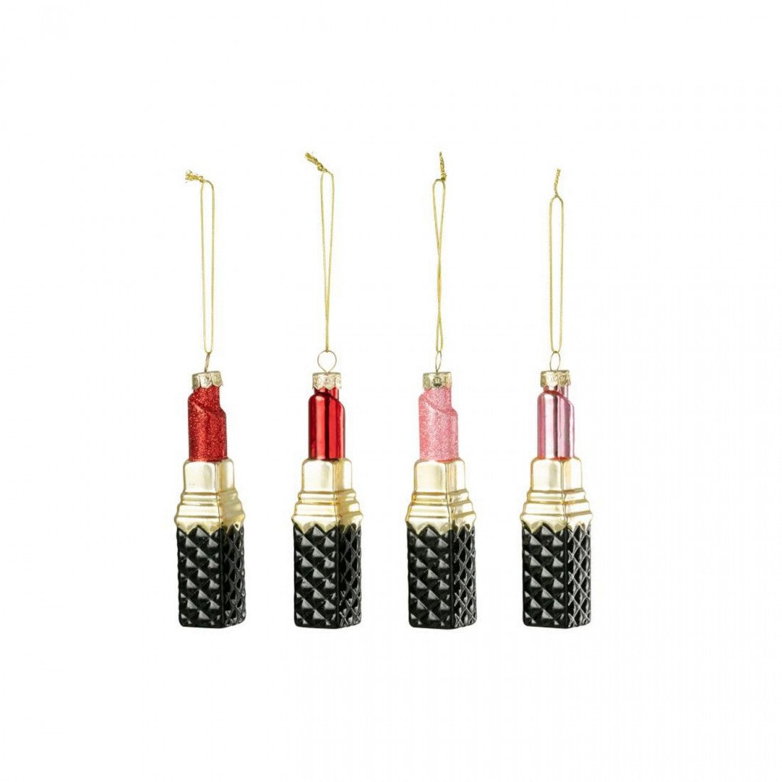 Set di 4 ciondoli rossetto in vetro rosso/rosa J-Line