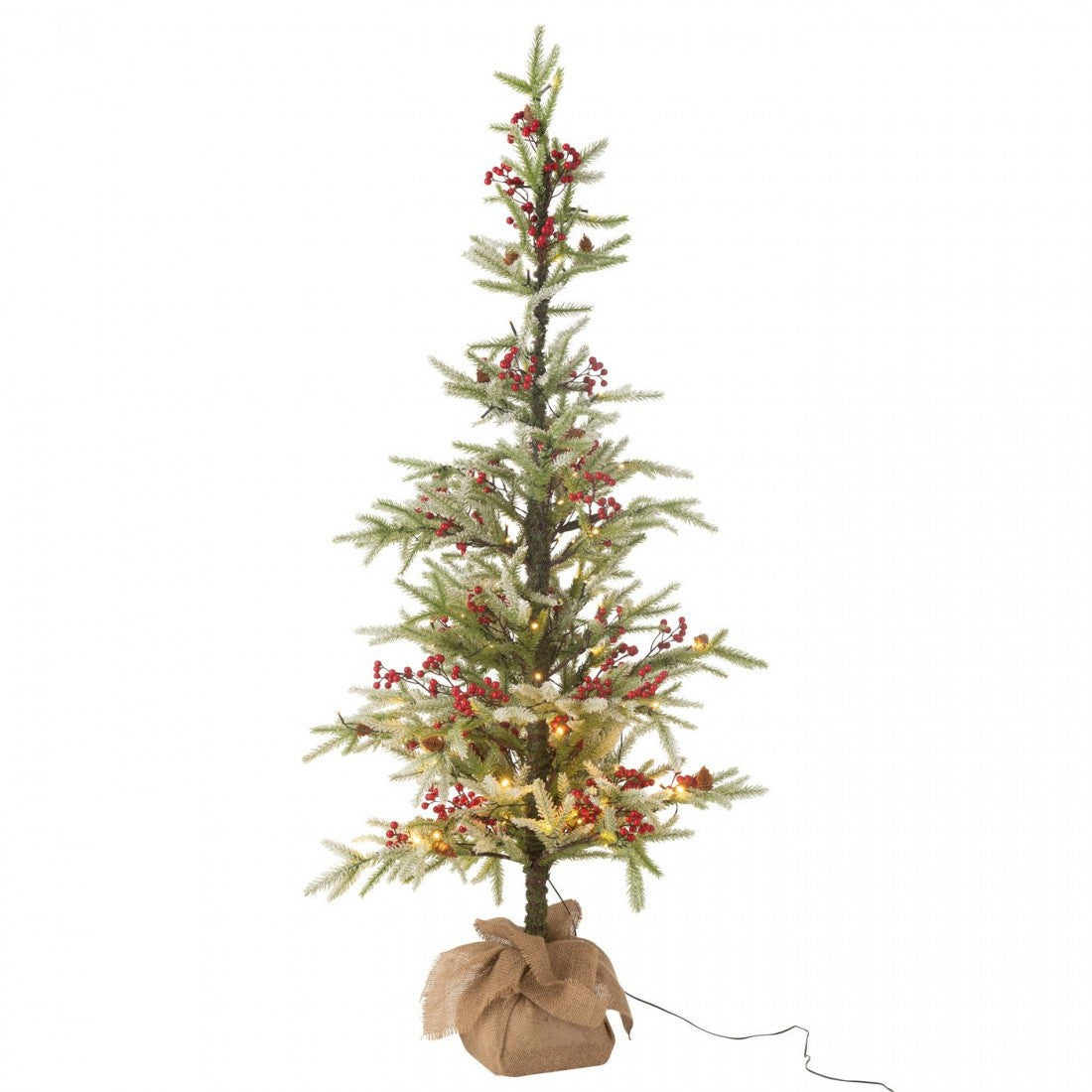 Albero di Natale + Sacco in iuta + Neve artificiale a LED verde/rossa, grande, H 150 cm, J-Line