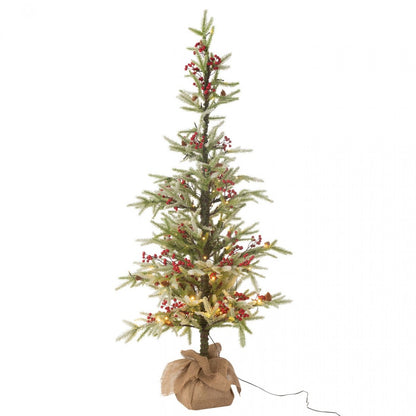 Albero di Natale + Sacco in iuta + Neve artificiale a LED verde/rossa, grande, H 150 cm, J-Line