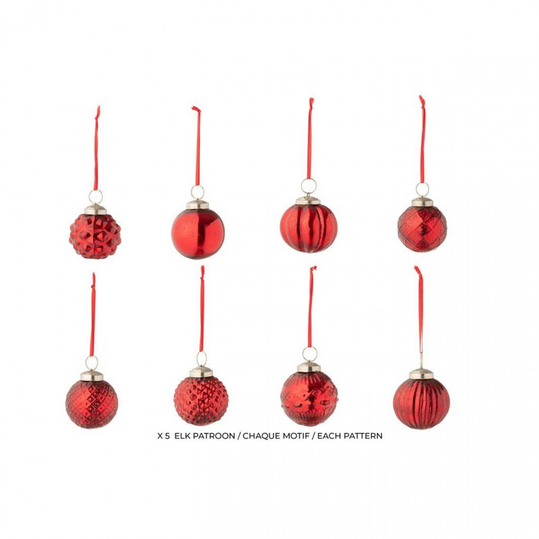 Scatola da 40 palline di Natale, 8 motivi, vetro rosso natalizio J-Line
