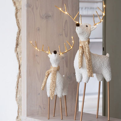 Set di 2 sciarpe con renna in poliestere bianco/color oro, H 75 cm, J-Line