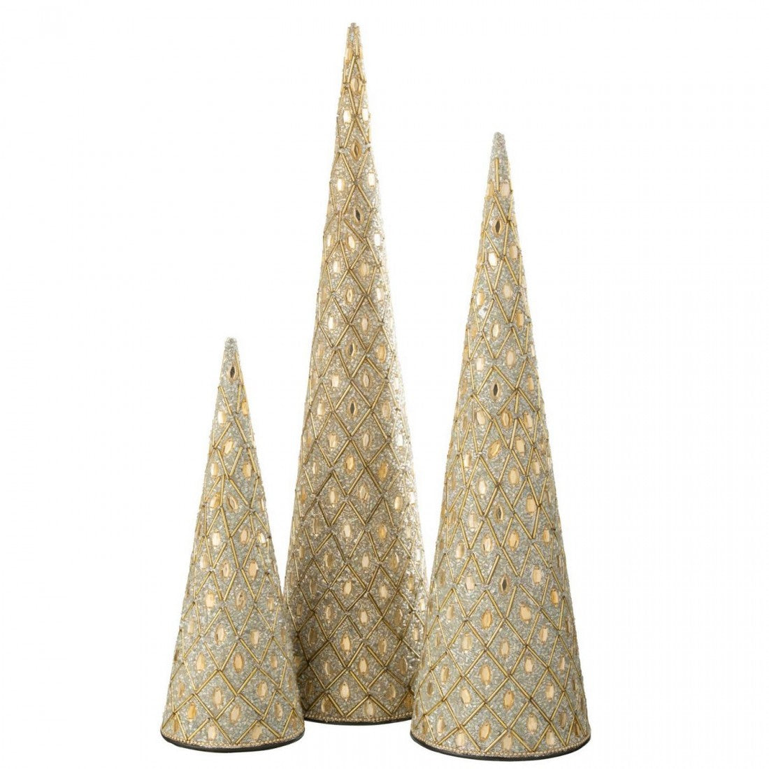 Set di 3 coni in ferro/perline bianche/color oro J-Line