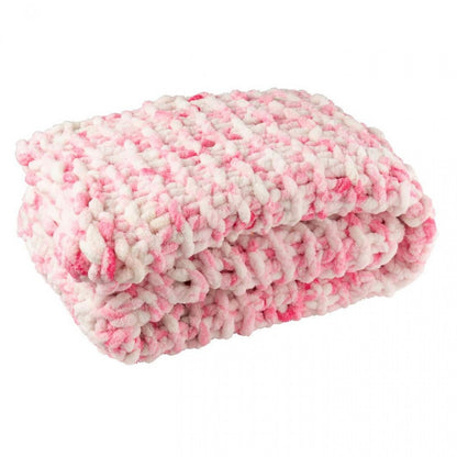 Coperta in maglia di poliestere rosa/bianca J-Line
