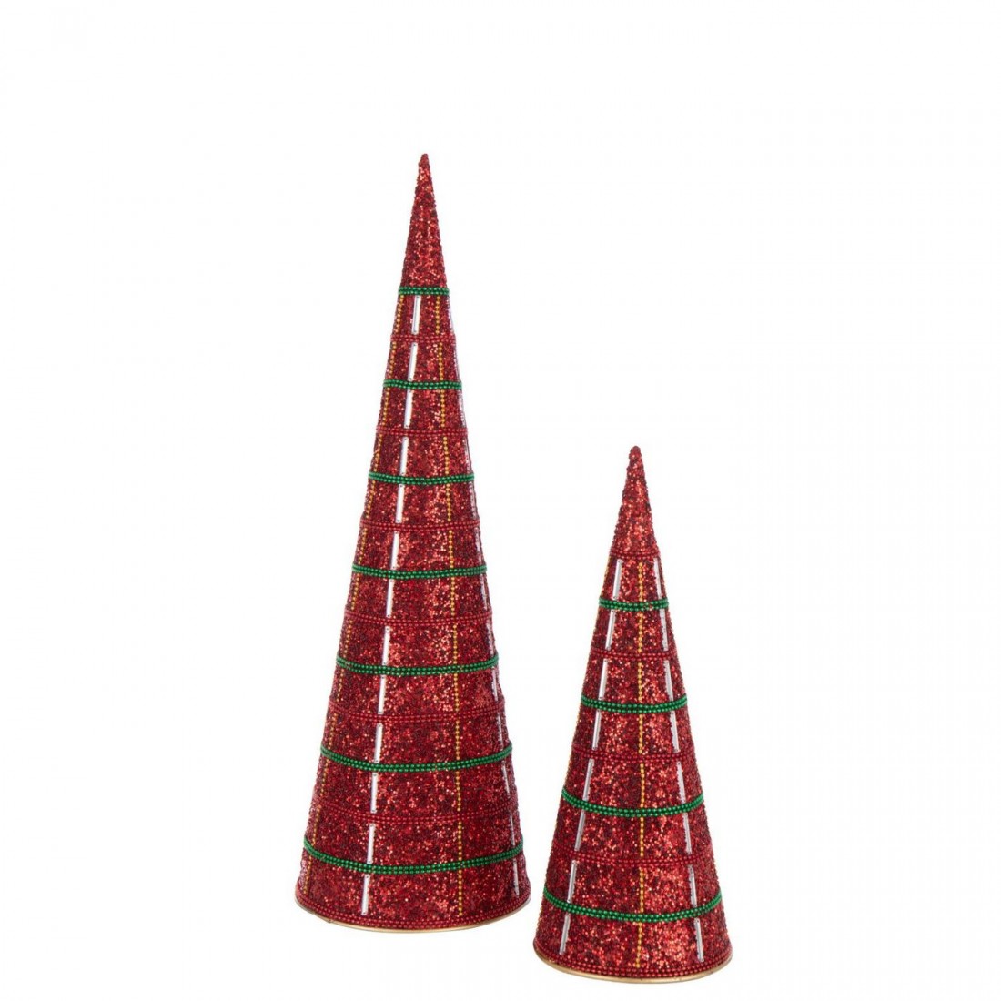 Set da 2 coni in ferro/perline rosso natalizio J-Line