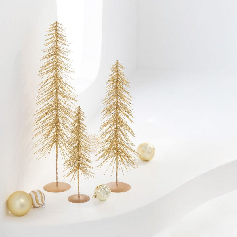 Albero di Natale Glitterato in Plastica Color Oro Set di 3 j-Line