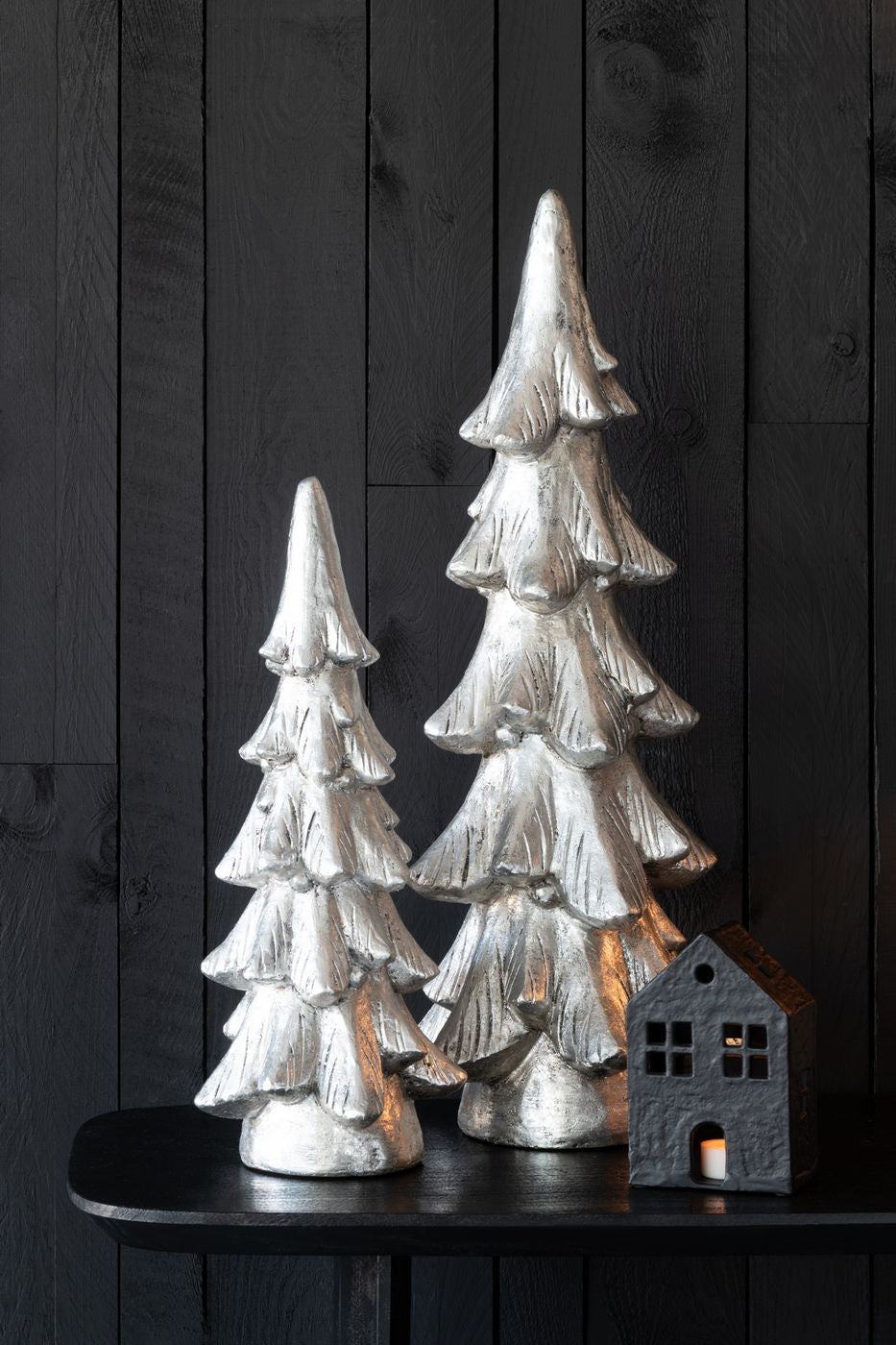 Albero di Natale su Piedistallo in Magnesio Color Argento Set da 2 J-Line