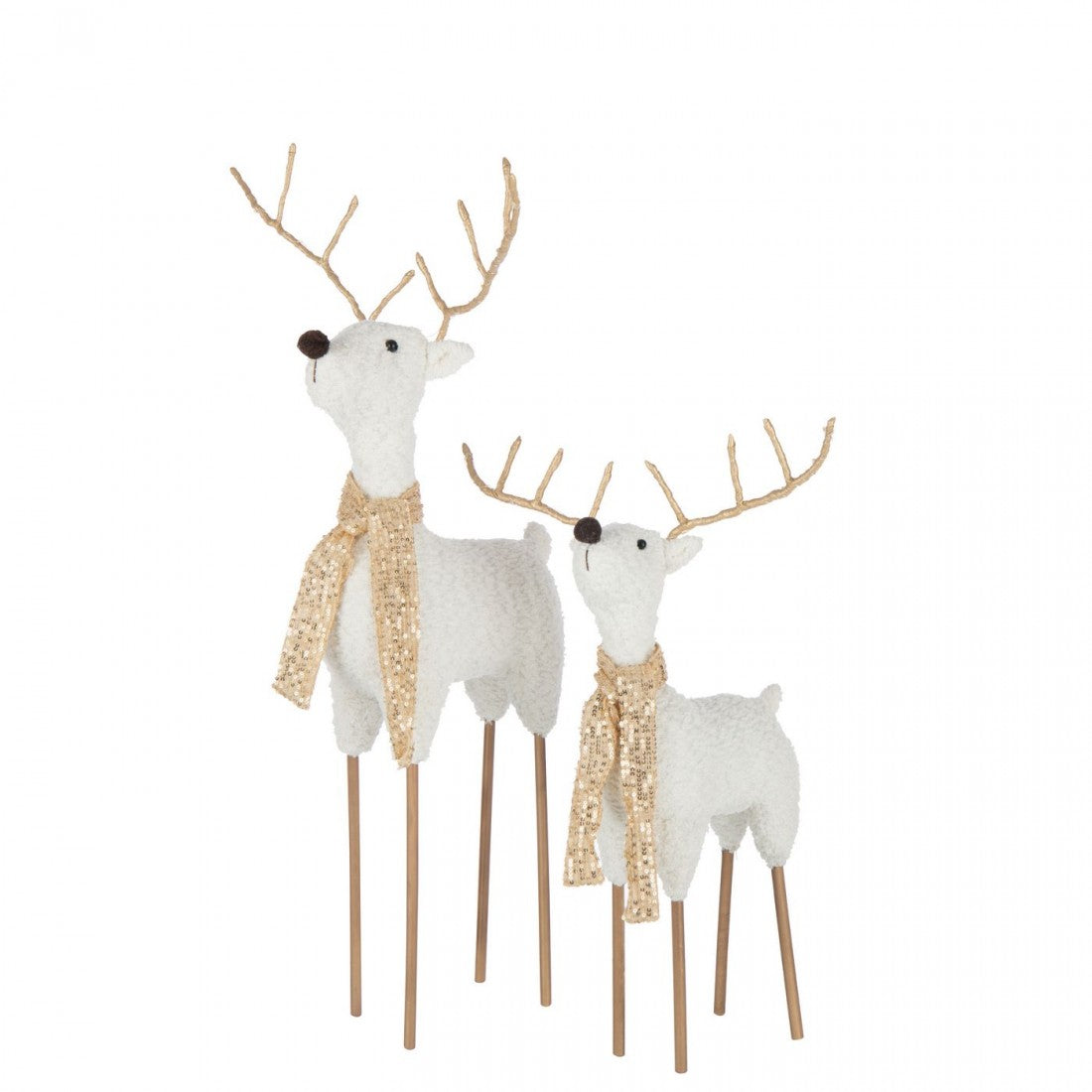Set di 2 sciarpe con renna in poliestere bianco/color oro, H 75 cm, J-Line
