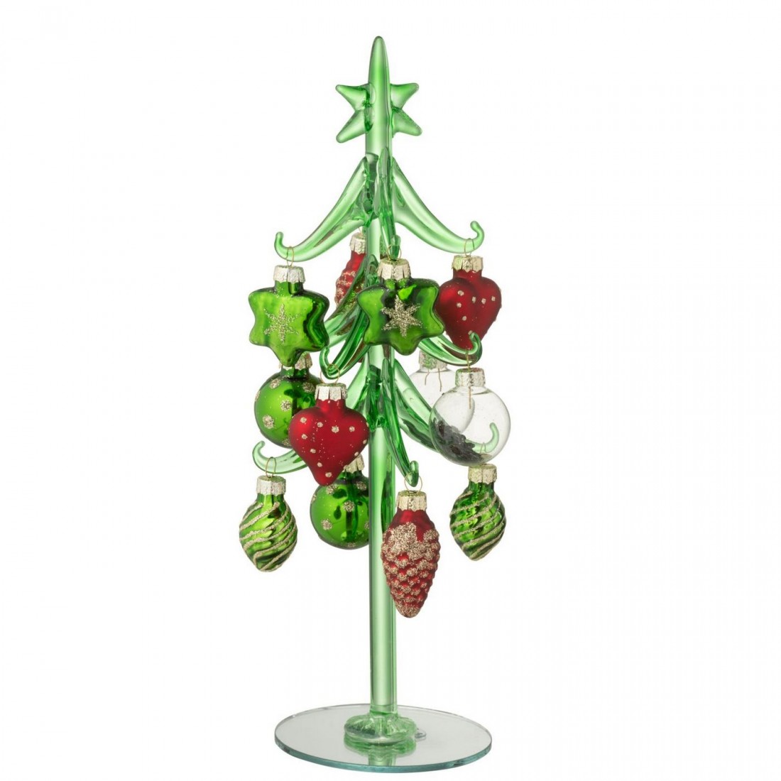 Albero di Natale + Palline in vetro verde scuro/rosso natalizio J-Line