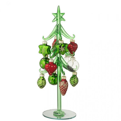 Albero di Natale + Palline in vetro verde scuro/rosso natalizio J-Line