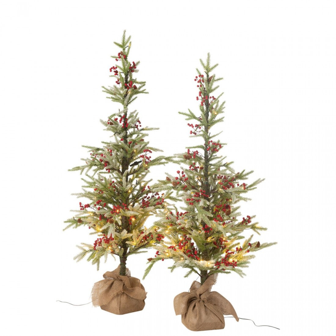 Albero di Natale + Sacco in iuta + Neve artificiale a LED verde/rossa, grande, H 150 cm, J-Line