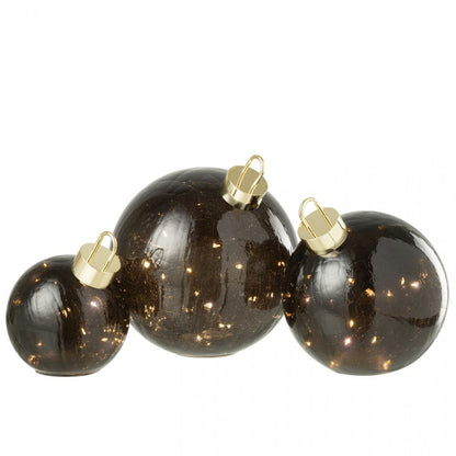 Sfera natalizia in vetro nero con LED, set da 3, J-Line