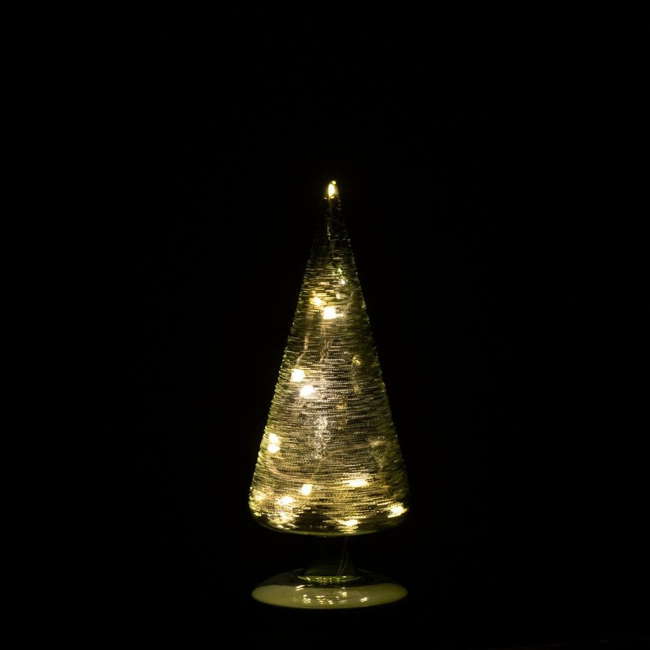 Set di 2 alberi di Natale in vetro verde con luci LED rotanti J-Line