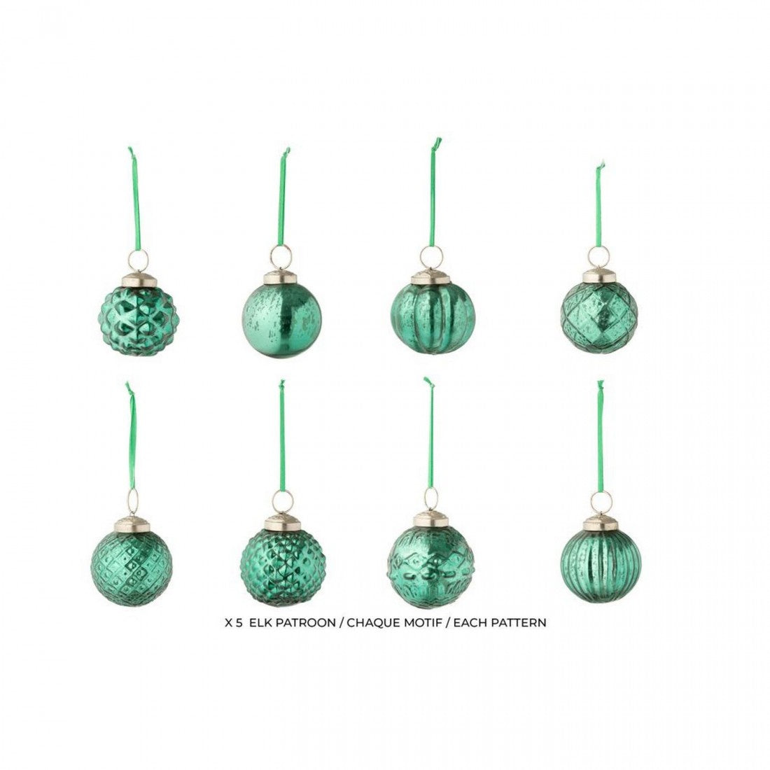 Scatola da 40 palline di Natale, 8 motivi, vetro verde, J-Line
