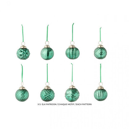 Scatola da 40 palline di Natale, 8 motivi, vetro verde, J-Line