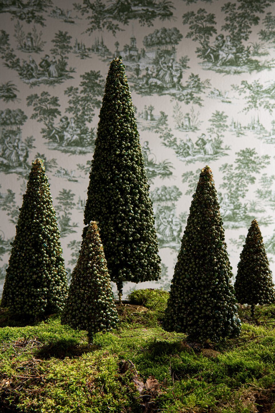 Set di 3 alberi di Natale con bacche in plastica verde muschio J-Line