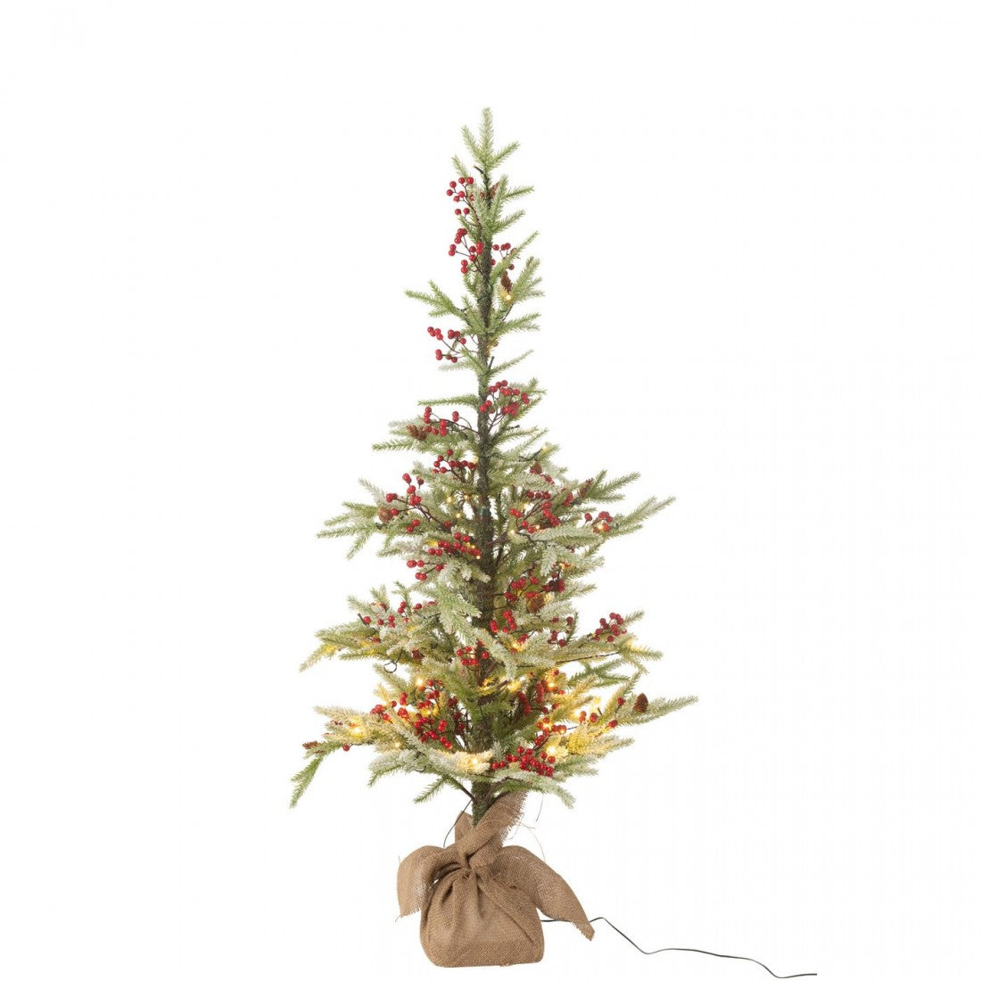 Albero di Natale + Sacco in iuta + Neve artificiale a LED verde/rossa, piccolo, H 130 cm, J-Line